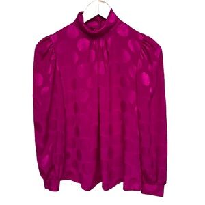 Jozell Vintage High Neck Blouse XS/S Womens Pink Large Polka Dot Back Closure
